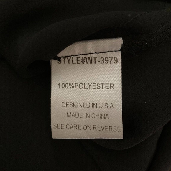 Uniq‎ Shirt Womens Sz M Black Chiffon Pullover Blouse V Neck Zipper Lightweight - Picture 7 of 9